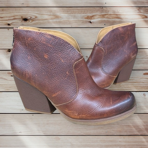 Korks Gemini Brown Distressed Leather Zip Up Ankle Boots Booties #Q43906 Size 9M - Picture 2 of 12